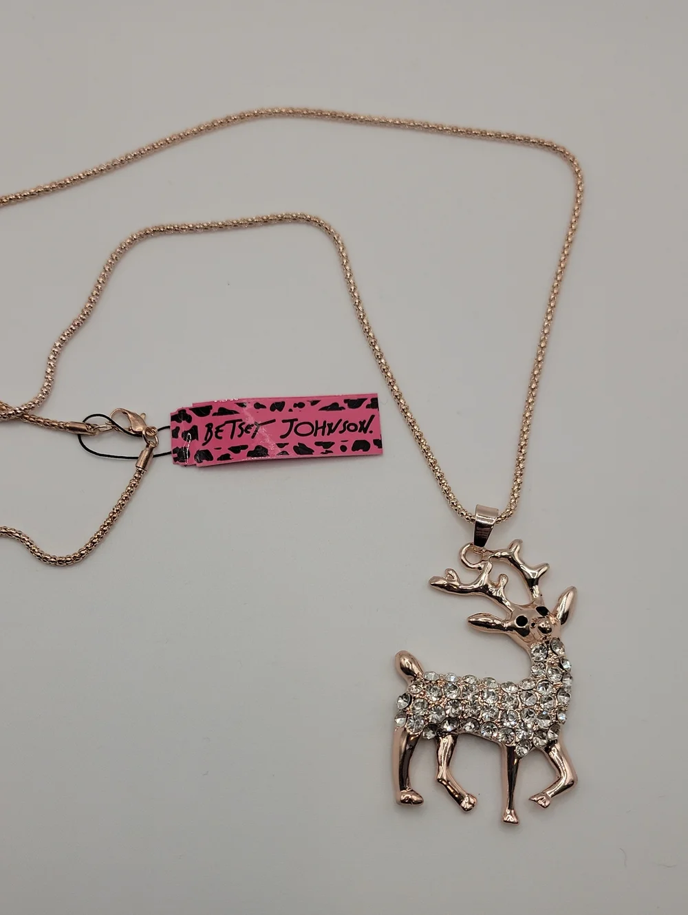 Betsey Johnson Rose Gold Reindeer Crystal Pendant Necklace 28